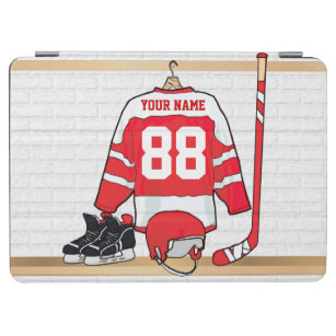 Cubierta De iPad Air Jersey rojo y blanco personalizado del hockey