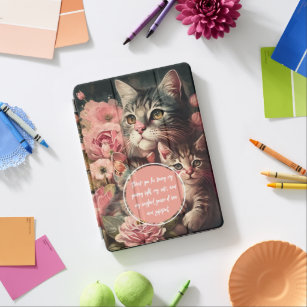 Cubierta De iPad Air Mama Feminine Cat y gatitos con flores rosas