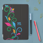 Cubierta De iPad Air Monograma defloral<br><div class="desc">Personalice este elegante estuche para iPad para su teléfono con su propio monograma. Simplemente edite en el sencillo editor de texto Zazzle. Creado en un audaz patrón de borde de hoja giratoria sobre un fondo negro. Disponible para numerosos modelos. Elija el suyo en el menú desplegable.</div>