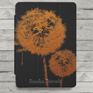Cubierta De iPad Air Naranja monograma y flor de dandelio negro