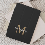 Cubierta De iPad Air Nombre personalizado Monograma negro<br><div class="desc">Cree su propio estuche ipad redondo negro personalizado con su nombre y monograma personalizados.</div>