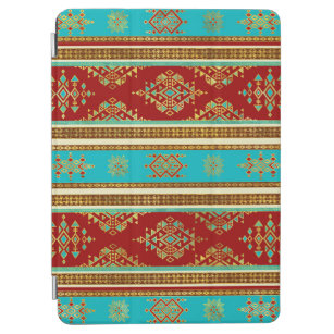 Cubierta De iPad Air Ornamento étnico colorido - verde azulado y rojo