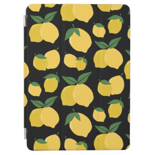 Cubierta De iPad Air Patrón de limón Fruto retro Amarillo sobre negro