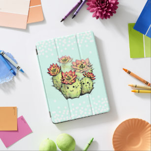 Cubierta De iPad Air Personalizable Kawaii-Cute Cacti Azul Turquesa