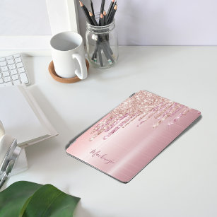 Cubierta De iPad Air Purpurina goteo rosa oro nombre metálico girly