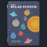 Cubierta De iPad Air Sistema solar personalizado<br><div class="desc">Un colorido ilustracion del sistema solar con 8 planetas; Mercurio, Tierra, Venus, Neptuno, Saturno, Urano, Marte, Júpiter y el Sol con un fondo azul oscuro y estrellado. Este diseño moderno es a la vez elegante y educativo, con una decoración y una educación en el hogar. Este diseño se puede personalizar...</div>