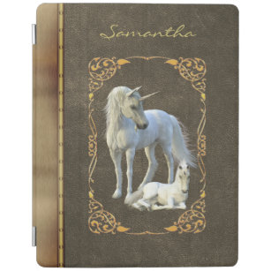 Cubierta De iPad Bronce en libro de cuero de león de Unicorn