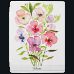 Cubierta De iPad Flores naturales de color de agua con nombre<br><div class="desc">Esta hermosa cubierta del iPad incluye un ramo pintado a mano de flores silvestres acuáticas. Los tonos coloridos son el rojo, el rosa, el violeta, el azul, el verde, el melocotón y otros tonos. El diseño femenino de la bonito es perfecto para cualquier mujer, y su nombre está en la...</div>