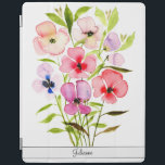 Cubierta De iPad Flores naturales de color de agua con nombre<br><div class="desc">Esta hermosa cubierta del iPad incluye un ramo pintado a mano de flores silvestres acuáticas. Los tonos coloridos son el rojo, el rosa, el violeta, el azul, el verde, el melocotón y otros tonos. El diseño femenino de la bonito es perfecto para cualquier mujer, y su nombre está en la...</div>