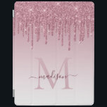 Cubierta De iPad Guión monogramo de Purpurina Rubor Pink Dris<br><div class="desc">Portada inteligente de Rubor Pink Drips Purpurina Sparkle Monograma Script iPad</div>