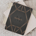 Cubierta De iPad Mini Black Gold Luxury Modern Minimal Resumen<br><div class="desc">Una elegante cubierta abstracta estilo iPad con un diseño geométrico dorado y negro. Personalice con su monograma y nombre.</div>