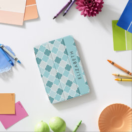 Cubierta De iPad Mini Blue Moroccan Trellis, Quatrefoil, tu nombre
