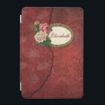 Cubierta De iPad Mini Damasco rojo añejo y Rosas personalizados<br><div class="desc">Capas de damasco rojo envejecido con bordes rotos,  marco de filigre dorado y rosas vintage. Nota: Efectos esculpidos,  grabados,  grabado en relieve y dimensionales,  de aspecto estratificado,  envejecido o erosionado,  texturas y sombras logradas digitalmente. El producto real tiene una superficie plana.</div>