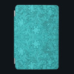 Cubierta De iPad Mini Diseño floral turquesa Ante de cuero-Grabado en re<br><div class="desc">Modalidades de cuero de color turquesa y verde,  con un diseño floral grabado en relieve. Esta es una imagen que se parece a cuero y el aspecto grabado en relieve es efecto de Photoshop</div>