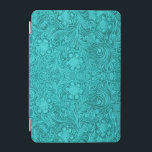 Cubierta De iPad Mini Diseño floral turquesa Ante de cuero-Grabado en re<br><div class="desc">Modalidades de cuero de color turquesa y verde,  con un diseño floral grabado en relieve. Esta es una imagen que se parece a cuero y el aspecto grabado en relieve es efecto de Photoshop</div>
