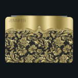 Cubierta De iPad Mini Márgenes de color negro y dorado de monograma eleg<br><div class="desc">Elegante patrón de damasquinados florales adornados en blanco y negro y dorado. Disponible en otros productos. Monograma de personalizable.</div>
