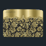 Cubierta De iPad Mini Márgenes de color negro y dorado de monograma eleg<br><div class="desc">Elegante patrón de damasquinados florales adornados en blanco y negro y dorado. Disponible en otros productos. Monograma de personalizable.</div>