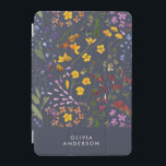Cubierta De iPad Mini Moderno giratorio floral colorido azul marino<br><div class="desc">Moderno,  giratorio floral colorido y azul marino personalizado inicial y nombre simple diseño de estuche de teléfono de clase.</div>