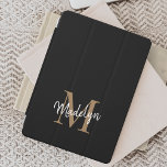 Cubierta De iPad Mini Moderno Monograma de Oro Negro Guión Elegante Feme<br><div class="desc">Funda moderna de Monograma de Oro Negro Estilo Feminine Script iPad Pro. Personalice fácilmente esta elegante y moderna cubierta ipad pro con su monograma y nombre personalizado.</div>