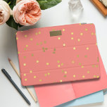 Cubierta De iPad Mini Monograma de espoletas de oro rosado de coral<br><div class="desc">Un funda inteligente para el iPad rosa de coral con un confetti dorado se espolvorea con espacio para tus iniciales.</div>