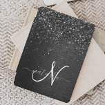 Cubierta De iPad Mini Monograma de espuma de Purpurina negro personaliza<br><div class="desc">Personalice fácilmente este elegante diseño de portada para iPad de moda con purpurina brillante negro de bonito sobre fondo metálico negro cepillado.</div>