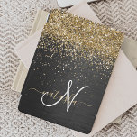 Cubierta De iPad Mini Monograma de espuma negra Purpurina de oro persona<br><div class="desc">Personalice fácilmente este elegante diseño de portada para iPad de moda con purpurina brillante de oro en bonito sobre fondo metálico negro cepillado.</div>