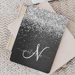 Cubierta De iPad Mini Monograma de espuma negra Purpurina plateado perso<br><div class="desc">Personalice fácilmente este elegante diseño de portada para iPad de moda con purpurina brillante de plata de bonito sobre fondo metálico negro cepillado.</div>