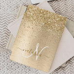 Cubierta De iPad Mini Monograma de impresión Metalizado con pincel de or<br><div class="desc">Personaliza fácilmente este diseño de diseño de tapa de ipad de moda a la moda,  con purpurina brillante de bonito dorado sobre fondo metálico cepillado de oro.</div>