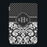 Cubierta De iPad Mini Monograma de puntos de Polka Damask en blanco y ne<br><div class="desc">Moda diseño moderno y elegante del estuche para iPad con una mezcla de puntos de polka preppy y elegantes patrones de damasco vintage personalizados con sus iniciales de monograma o nombre en un marco de quatrefoil. Haga clic en Personalizar para cambiar el tipo de letra y los colores del monograma...</div>