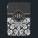 Cubierta De iPad Mini Monograma de puntos de Polka Damask en blanco y ne<br><div class="desc">Moda diseño moderno y elegante del estuche para iPad con una mezcla de puntos de polka preppy y elegantes patrones de damasco vintage personalizados con sus iniciales de monograma o nombre en un marco de quatrefoil. Haga clic en Personalizar para cambiar el tipo de letra y los colores del monograma...</div>