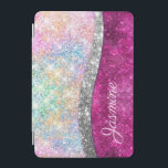 Cubierta De iPad Mini Monograma de purpurina de imitación plateado rosad<br><div class="desc">moda de bonito y elegante purpurina girículino en colores plateados de arcoiris rosa de unicornio para crear un lindo funda de niñas único para proteger tu equipo. Hermosa, moderna y fresca cubierta para el martiritero de moda y amante del arte. Este elegante y bonito diseño sería ideal para los chicas...</div>