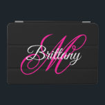 Cubierta De iPad Mini Monograma del guión de brillo blanco y rosa intens<br><div class="desc">Un monograma personalizado y jovial con un guión de caligrafía lujosa emparejado en blanco y rosa cálido con un fondo negro de color sólido. Crea tu propio equipo de bonito de regreso a la escuela para su electrónica. Personalizar el estilo del tipo de letra o con colores para que coincidan...</div>