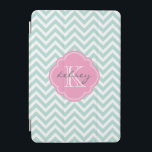 Cubierta De iPad Mini Monograma del Personalizado de cheurón de tinta y<br><div class="desc">El estuche para iPad de moda de moda y estilizado presenta un patrón de chevron de zigzag preppy personalizado con su nombre de monograma e inicial en un marco de quatrefoil giratorio. Haga clic en Personalizar para cambiar los tipos de letra y los colores del texto para crear un diseño...</div>
