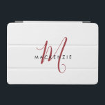 Cubierta De iPad Mini Monograma elegante de escritura roja blanca modern<br><div class="desc">Elegante portada para iPad Mini de estilo moderno con guión rojo blanco monograma. Un elegante monograma de escritura rojo combinado con una limpia fuente san-serif en negro,  le da un aspecto contemporáneo.</div>