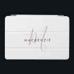 Cubierta De iPad Mini Monograma elegante de escritura rosa Rubor blanco<br><div class="desc">Elegante portada Rubor de estilo moderno,  rosado Monograma iPad Mini. Un elegante monograma de escritura Rubor Pink combinado con una limpia fuente san-serif negra le da un aspecto contemporáneo.</div>