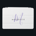 Cubierta De iPad Mini Monograma elegante de estilo moderno de lavanda bl<br><div class="desc">Elegante Funda Moderna de Lavanda Blanca Monograma iPad Mini Funda. Un elegante monograma de Lavender combinado con una limpia fuente san-serif negra le da un aspecto contemporáneo.</div>