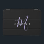 Cubierta De iPad Mini Monograma elegante de estilo moderno de lavanda ne<br><div class="desc">Elegante y moderna cubierta mini de guijarros de lavanda negra Monograma iPad. Un elegante monograma de Lavender combinado con una limpia fuente san-serif blanca le da un aspecto contemporáneo.</div>