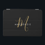 Cubierta De iPad Mini Monograma elegante moderno de escritura de oro neg<br><div class="desc">Elegante y moderna cubierta mini de estilo Monograma para iPad en color dorado negro. Un elegante monograma de escritura dorada combinado con una limpia fuente san-serif blanco,  le da un aspecto contemporáneo.</div>