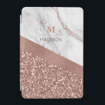 Cubierta De iPad Mini Monograma Rosa de oro y mármol espumoso<br><div class="desc">Diseño Rosa Gold Purpurina y Sparkle Marble Monograma listo para personalizar con una plantilla para su nombre e inicial. Si desea cambiar el color o el estilo del tipo de letra,  haga clic en la ficha personalizar posterior situada al final de la plantilla.</div>