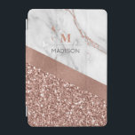 Cubierta De iPad Mini Monograma Rosa de oro y mármol espumoso<br><div class="desc">Diseño Rosa Gold Purpurina y Sparkle Marble Monograma listo para personalizar con una plantilla para su nombre e inicial. Si desea cambiar el color o el estilo del tipo de letra,  haga clic en la ficha personalizar posterior situada al final de la plantilla.</div>