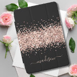 Cubierta De iPad Mini Oro Rosa purpurina - Monograma negro con esparadra<br><div class="desc">Estuche para iPad purpurina: Personalice su nombre,  monograma,  inicial o texto. Puede cambiar el color del texto y el estilo de letra usando la opción "personalizar it".</div>