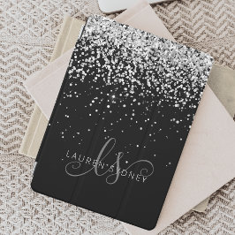Cubierta De iPad Mini Purpurina Glam Silver Monograma elegante