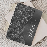 Cubierta De iPad Mini Purpurina negro metálico personalizado<br><div class="desc">Personalice fácilmente esta cubierta metalizado y glamorosa de imitación purpurina con patrones de iPad con su propio nombre personalizado.</div>