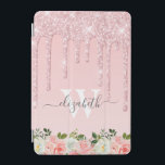Cubierta De iPad Mini Rosa monogramado Purpurina oro gotea flores rosada<br><div class="desc">Moderno, giradamente rosa de oro purpurina gotea nombre y tapa monogramada de ipad. Este diseño presenta goteos de brillo de purpurina rosa rosa rosa rosado sobre fondo rosado. En la parte inferior de la acuarela rosa de color rosa subió la disposición floral. Incluyendo una inicial de monograma personalizada personalizado y...</div>