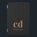 Cubierta De iPad Mini Rutas de monograma dorado negro elegante moderno<br><div class="desc">Fondo negro,  texto dorado y blanco. Personalice y agregue sus iniciales de monograma y un nombre. Letras doradas y blancas. Tanto para él como para ella.</div>