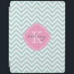 Cubierta De iPad Monograma del Personalizado de cheurón de tinta y<br><div class="desc">El estuche para iPad de moda de moda y estilizado presenta un patrón de chevron de zigzag preppy personalizado con su nombre de monograma e inicial en un marco de quatrefoil giratorio. Haga clic en Personalizar para cambiar los tipos de letra y los colores del texto para crear un diseño...</div>