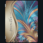 Cubierta De iPad Nombre moderno fractal azul dorado manuscrito<br><div class="desc">Este diseño también está disponible en otros modelos de teléfono. Elija Tipo de dispositivo para ver otros fundas de iPhone, Samsung Galaxy o Google. Algunos estilos se pueden cambiar seleccionando Estilo si se trata de una opción. Este diseño puede ser personalizado en el área proporcionada cambiando la foto y/o el...</div>