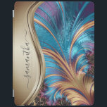 Cubierta De iPad Nombre moderno fractal azul dorado manuscrito<br><div class="desc">Este diseño también está disponible en otros modelos de teléfono. Elija Tipo de dispositivo para ver otros fundas de iPhone, Samsung Galaxy o Google. Algunos estilos se pueden cambiar seleccionando Estilo si se trata de una opción. Este diseño puede ser personalizado en el área proporcionada cambiando la foto y/o el...</div>