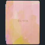 Cubierta De iPad Pintado abstracto de acuarela rosa y dorada<br><div class="desc">Una combinación de bonito de pinceladas rosa,  amarillo,  dorado y naranja de color acuático y formas orgánicas,  abstractas,  personalizadas con el nombre o las palabras de su elección.</div>