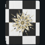 Cubierta De iPad Plaza blanca y negra y Mandala circular 2c<br><div class="desc">Elegante y moderno fondo cuadrado negro y blanco con diseño de mandala en blanco y negro dorado.</div>